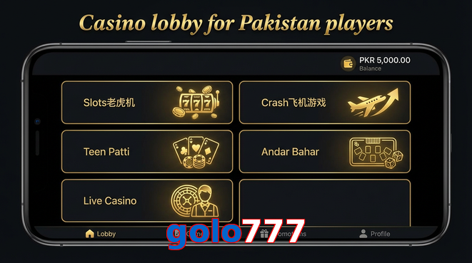 Lobby view of Golo777 for Pakistan users